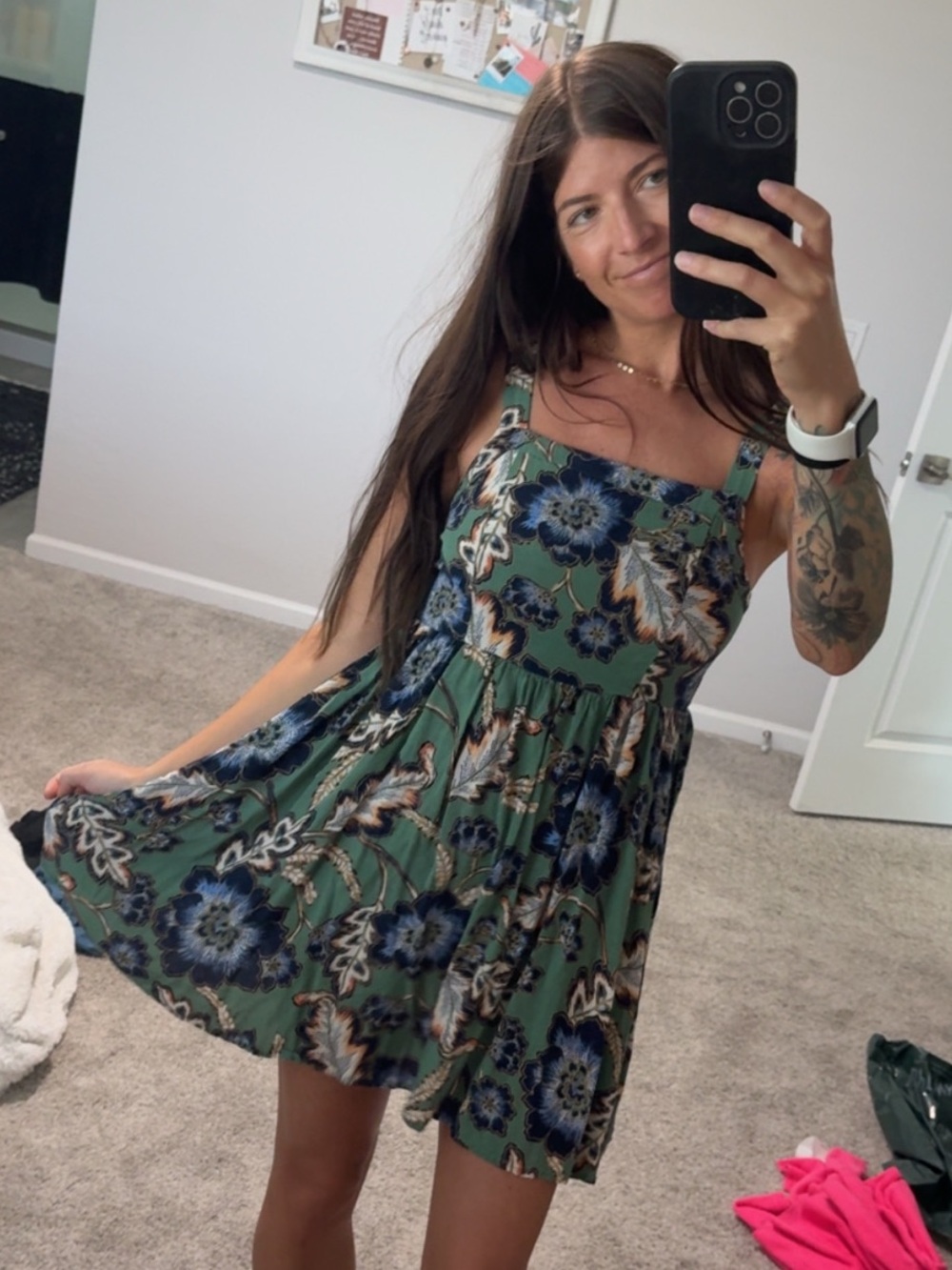 O'Neill Green and Blue Floral Print Dress small